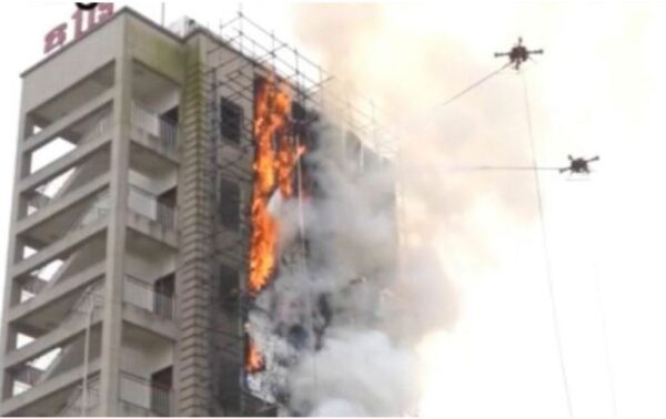 AI drone firefighting system puts out fires on high-rise buildings